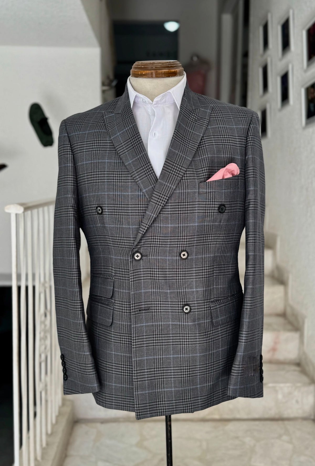 Traje Cruzado Príncipe de Gales Gris