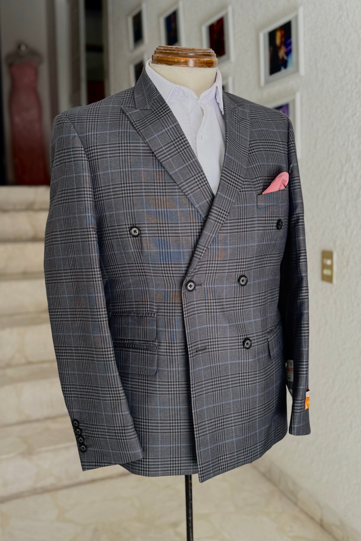 Traje Cruzado Gris Príncipe de Gales