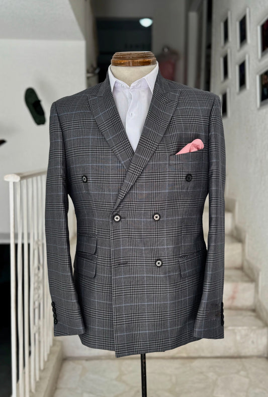 Traje Cruzado Príncipe de Gales Gris