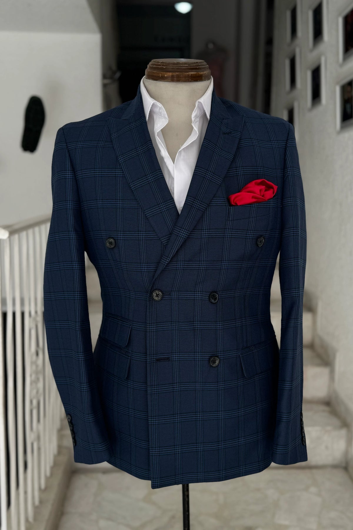 Traje Cruzado Príncipe de Gales Azul