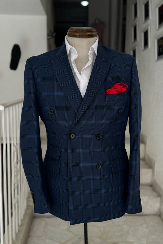Traje Cruzado Príncipe de Gales Azul