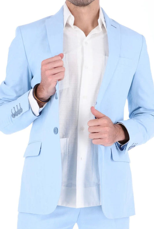 Traje Blanco Azul Lino